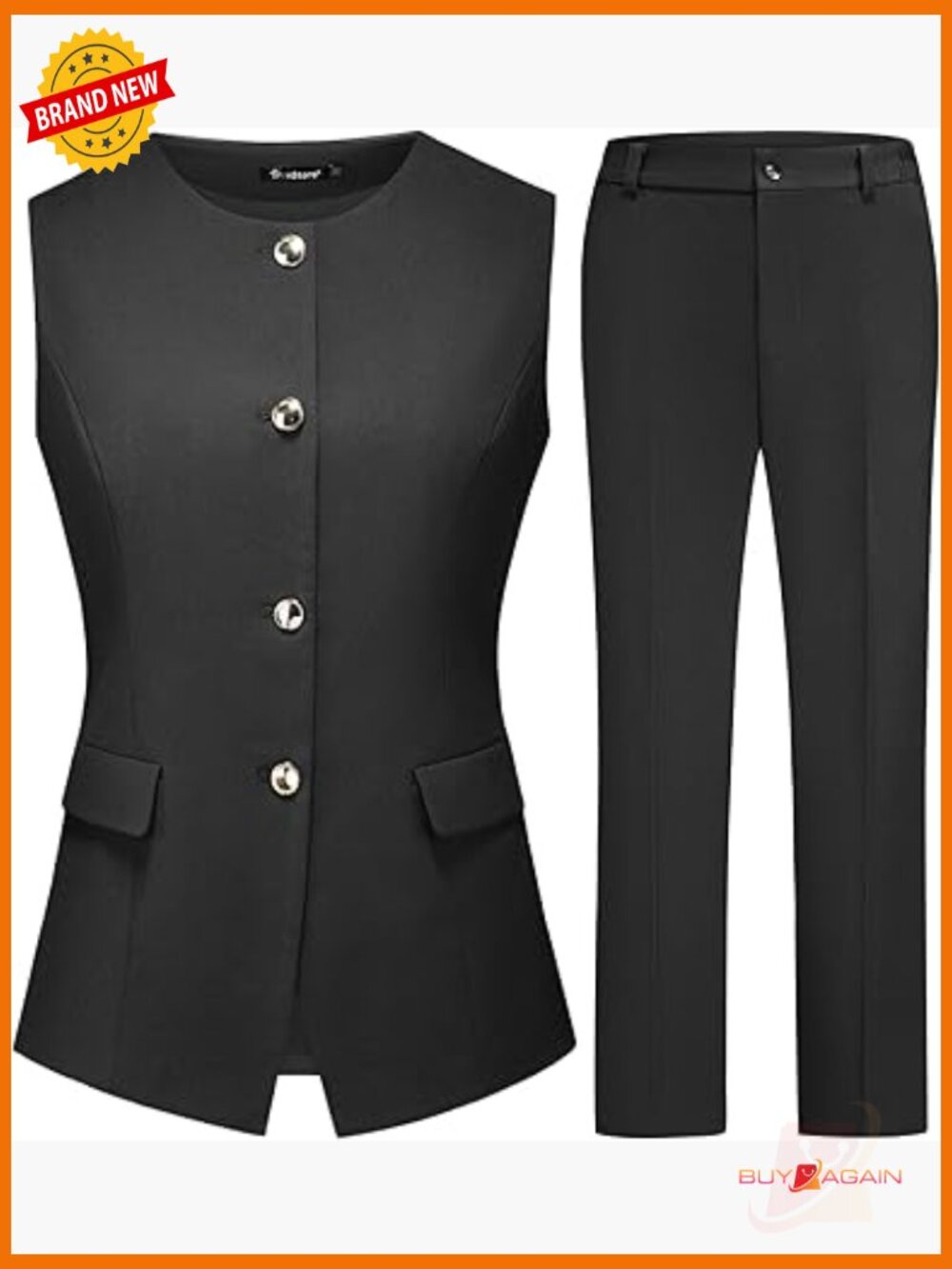 Vest & Pants Business Suit Set 2 Piece Sleeveless Blazer Outfit